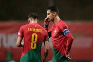 Bruno Fernandes and Cristiano Ronaldo playing for Portugal